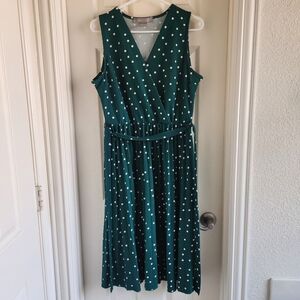 Lark + Grey Polka Dot Pleated Dress Size‎ Large Bright Green Retro Holiday
